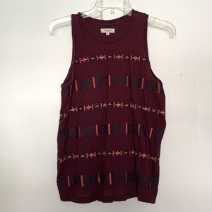 Madewell Embroidered Tribal Stripe Tank, Burgundy